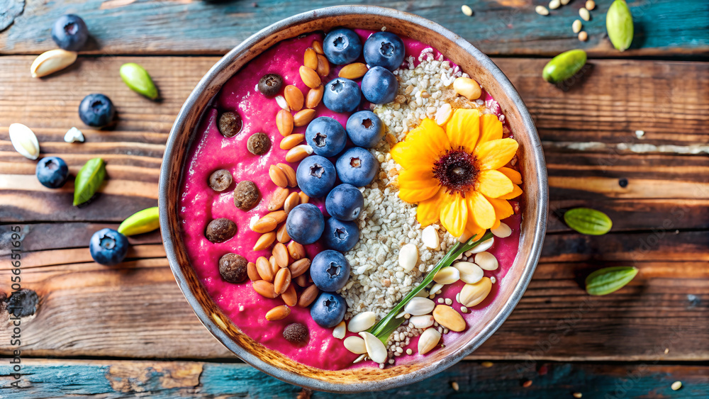 vibrant smoothie bowl filled with colorful ingredients and toppings vibrant smoothie bowl filled with colorful ingredients and toppings