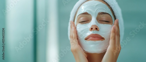 Close-up of a woman enjoying a facial mask, symbolizing relaxation, skincare, and self-care. photo