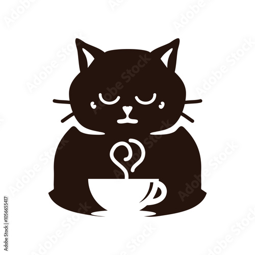 cat coffee icon logo design template