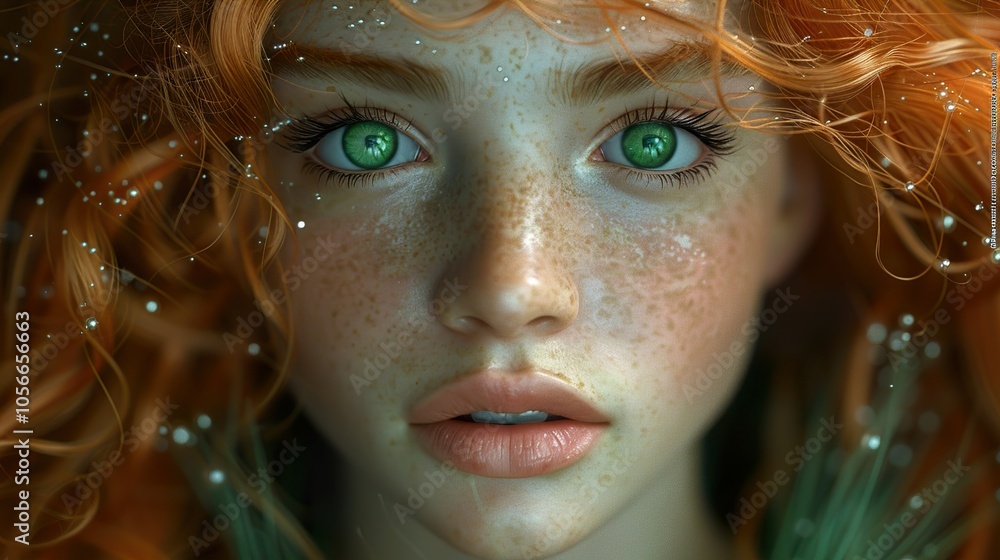 Enchanted Portrait: Woman with Red Hair and Green Eyes Enchanted Portrait: Woman with Red Hair and Green Eyes