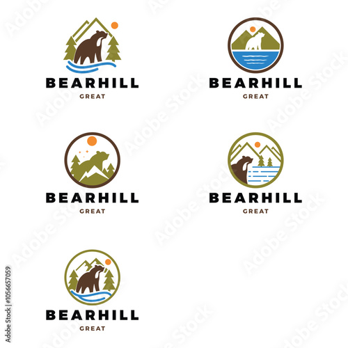 Set of Bear Hill Icon Logo Design Template