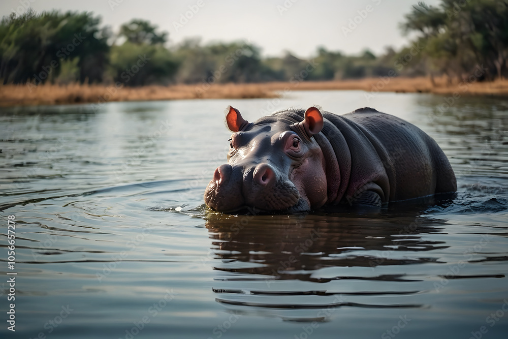 A funny and cute baby hippo with a relevant background A funny and cute baby hippo with a relevant background