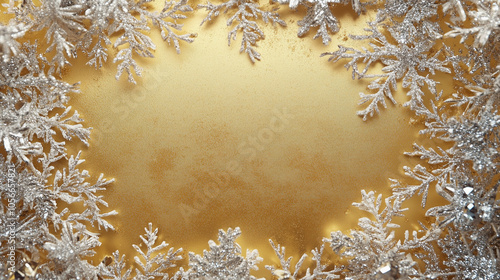 雪の上に黄金色と白のクリスマスツリー、ボケライトとキラキラのオーナメントが落ちているクリスマスの背景。ホリデーグリーティングカードやお祝いの装飾のための冬のシーン。