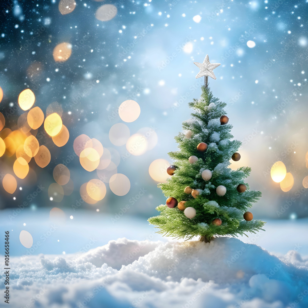Obraz premium empty white snow with blur Christmas tree with bock