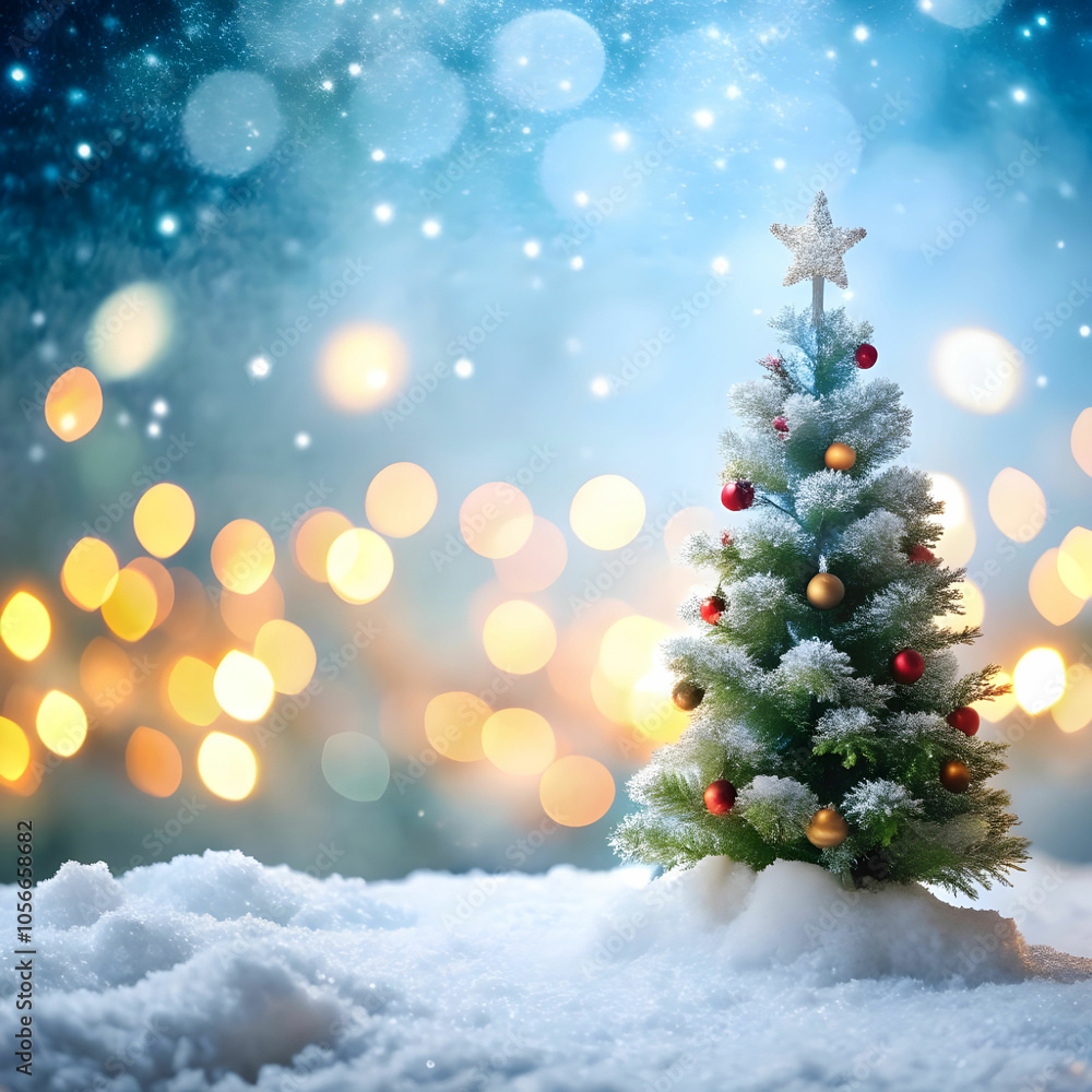 Obraz premium empty white snow with blur Christmas tree with bock