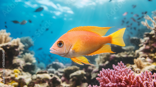 Creatures of the submerged ocean world Biological system Colorful tropical angle Life within the coral reef, with some strange kind of fish