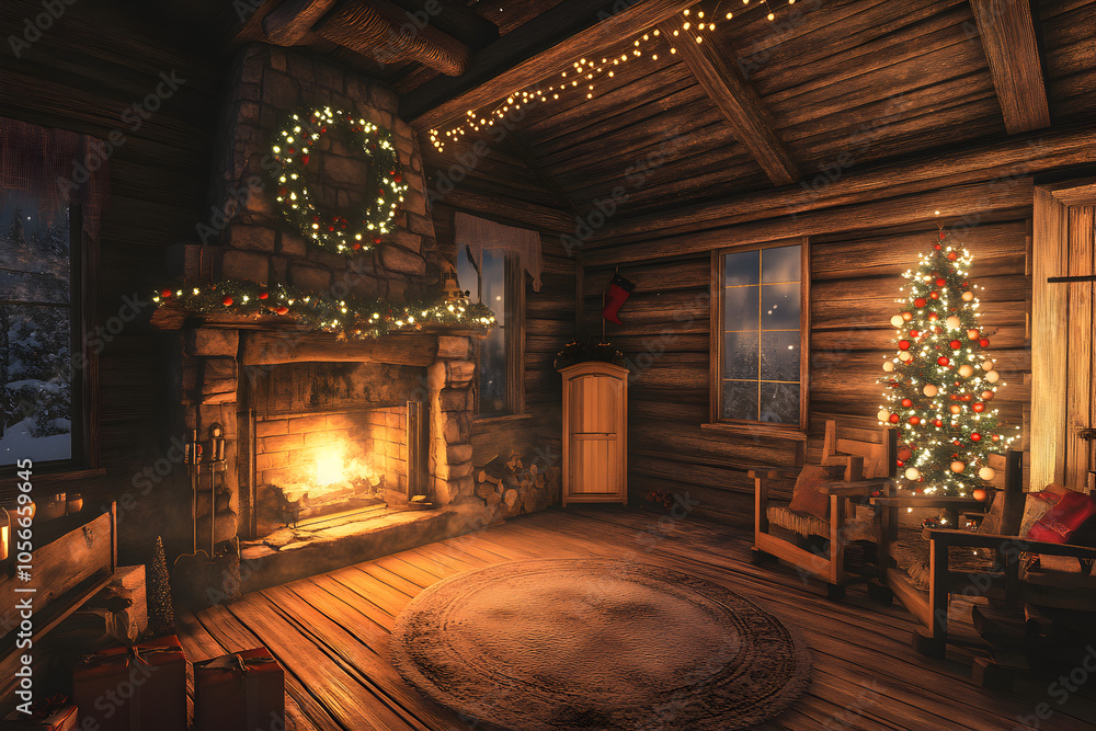 Cozy Christmas Cabin Interior Cozy Christmas Cabin Interior