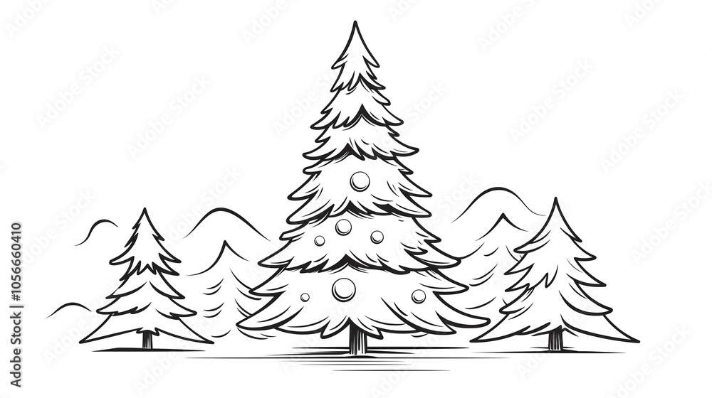 Christmas tree. New Year's and Christmas designs drawn on white background Christmas tree. New Year's and Christmas designs drawn on white background