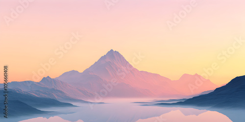 Serene Mountain Landscape: A majestic mountain peak stands tall against a breathtaking sunrise, its silhouette reflected in a still lake, promising a tranquil and inspiring journey. 