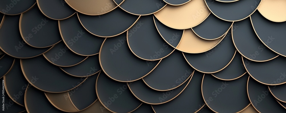 Fototapeta premium Dynamic Black and Gold Geometric Abstract Patterns in Rotating Overlapping Design