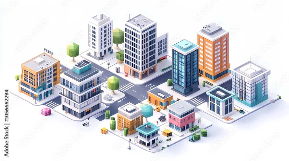 Futuristic Blockchain Powered Small Town with Vibrant Architectural Structures in Isometric View Futuristic Blockchain Powered Small Town with Vibrant Architectural Structures in Isometric View