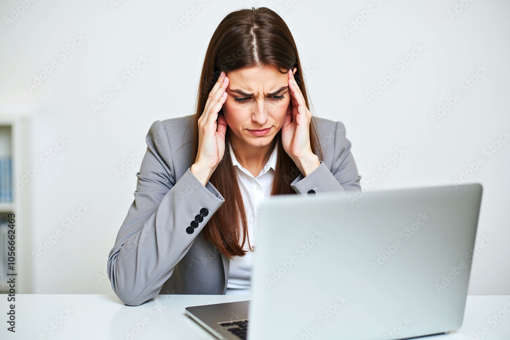 Woman frustrated at laptop in office, stressed and professional Woman frustrated at laptop in office, stressed and professional