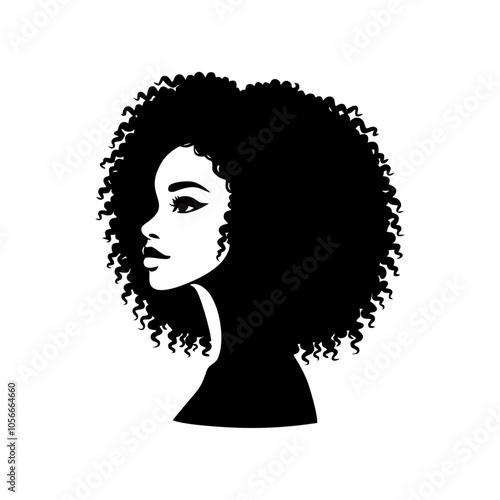 Afro girl women logo icon design black white