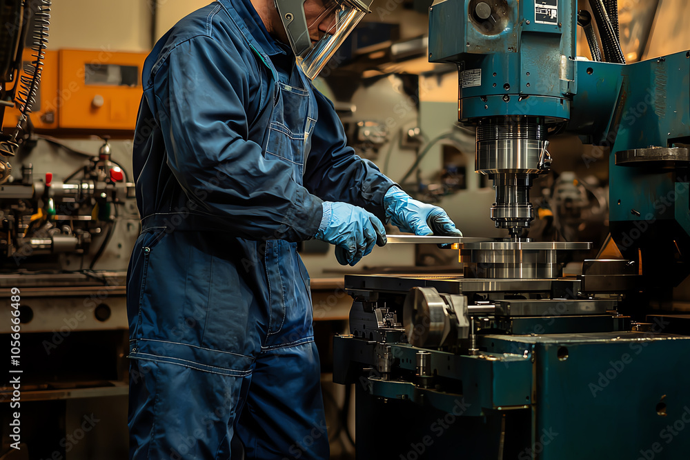 Skilled worker using a metal lathe, operating a milling machine in a modern industrial workspace. Skilled worker using a metal lathe, operating a milling machine in a modern industrial workspace.