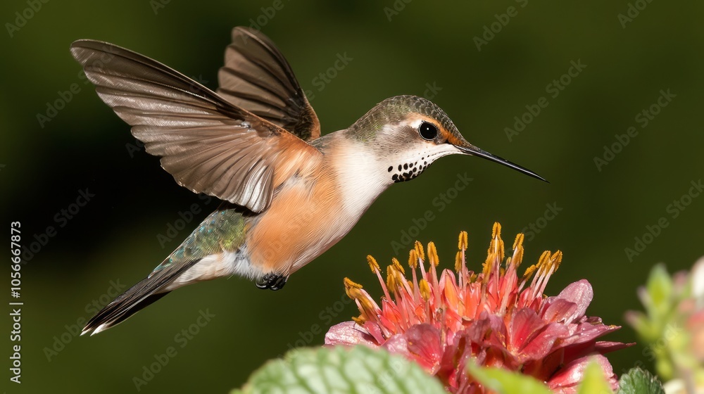 Fototapeta premium Enchanting Hummingbird Portrait with Vibrant Flower - Ultra-Detailed Nature Photography