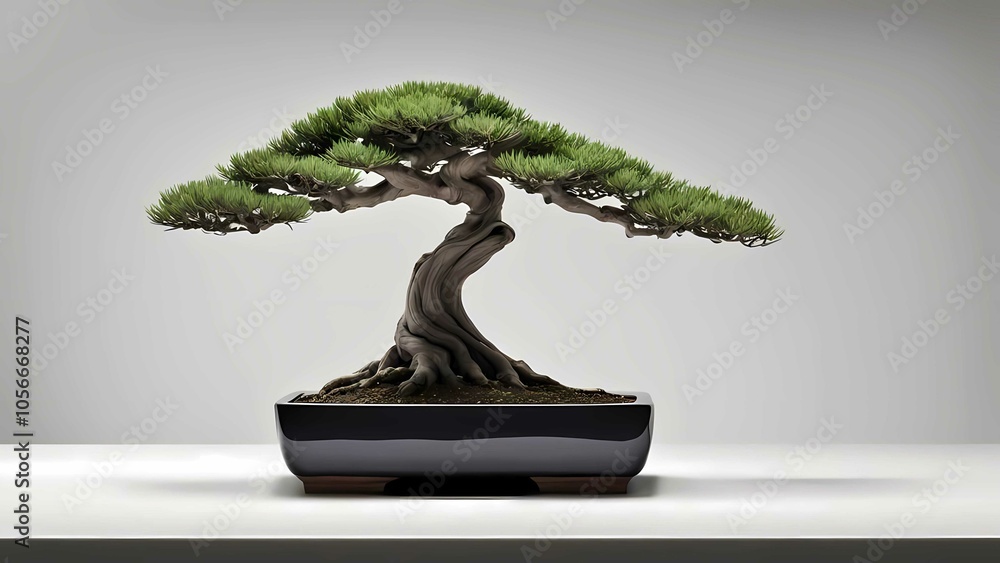 Minimalist bonsai tree in unique geometric pot, modern style for calm ambiance Minimalist bonsai tree in unique geometric pot, modern style for calm ambiance