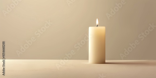 Clean and understated concept of Memorial Day with a lone candle burning brightly in honor of fallen heroes against a neutral background. photo