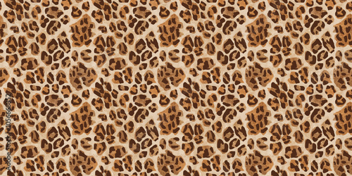 Leopard print texture pattern: A seamless texture pattern of leopard print, featuring bold golden-brown spots on a creamy beige background