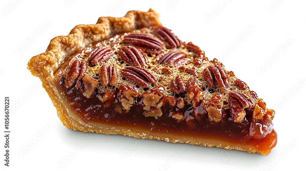 Delicious Pecan Pie Slice Isolated on White Background Delicious Pecan Pie Slice Isolated on White Background