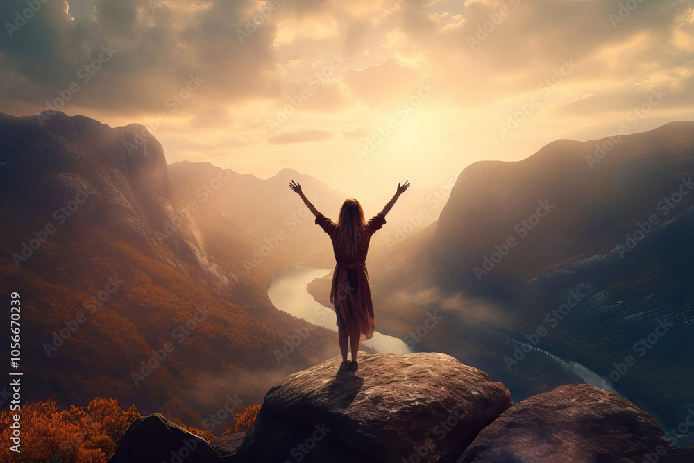 Traveler in Awe of Mountain Scenery Traveler in Awe of Mountain Scenery