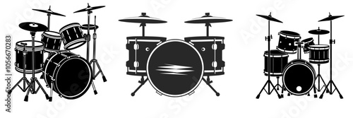 Simple black and white illustration of a drum set, perfect for music related projects Vector