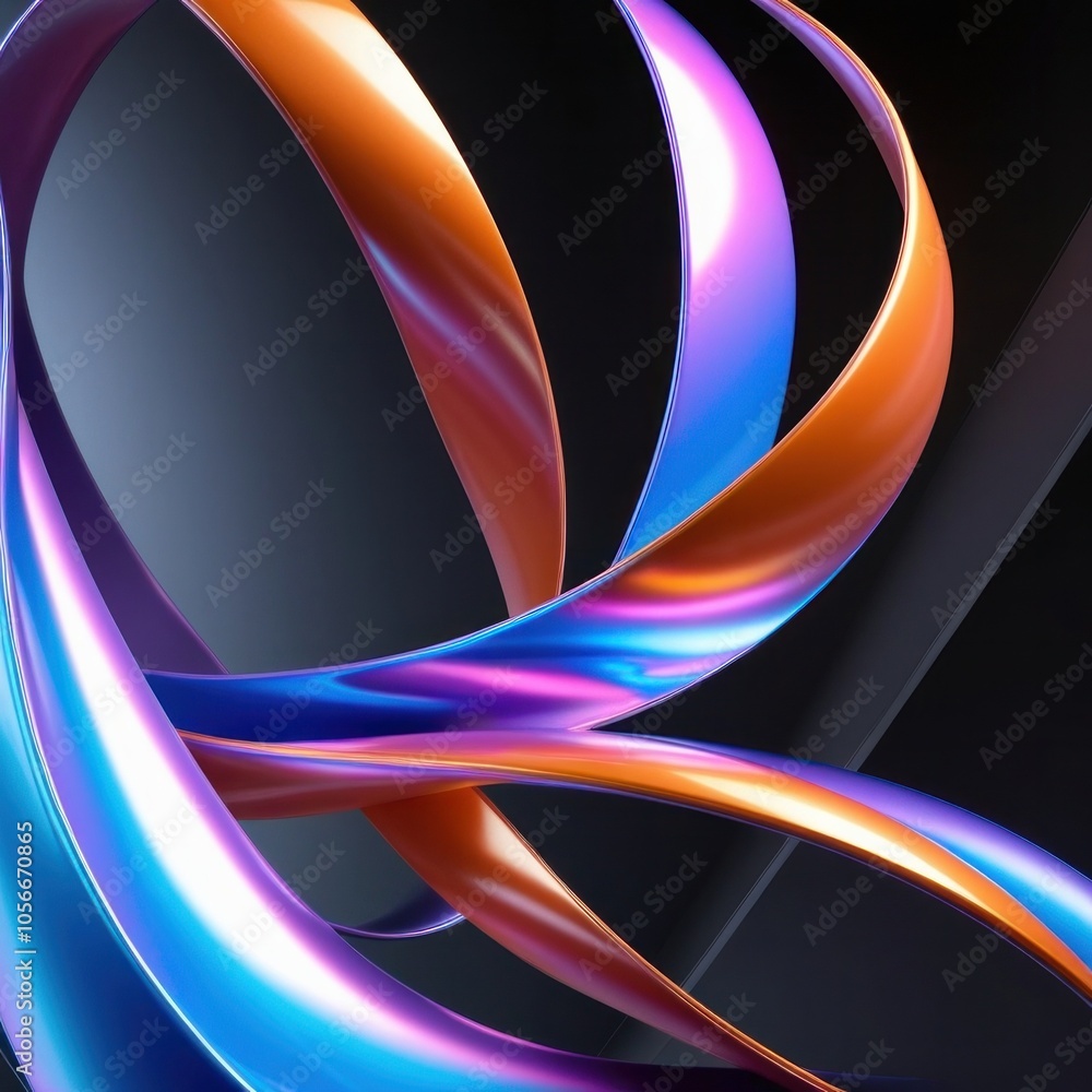 abstract background, metallic ribbons in vibrant shades of blue, orange, and purple abstract background, metallic ribbons in vibrant shades of blue, orange, and purple
