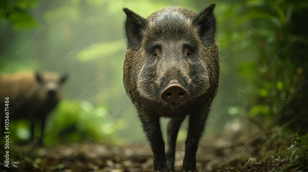 Majestic Wild Boar in Forest - Stunning Close-up Portrait of Powerful Animal with Detailed Fur and Determined Expression, Beauty of Nature Captured