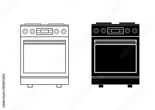 Icon of a modern electric stove in a flat design fill and stoke on a white background. Vector image	