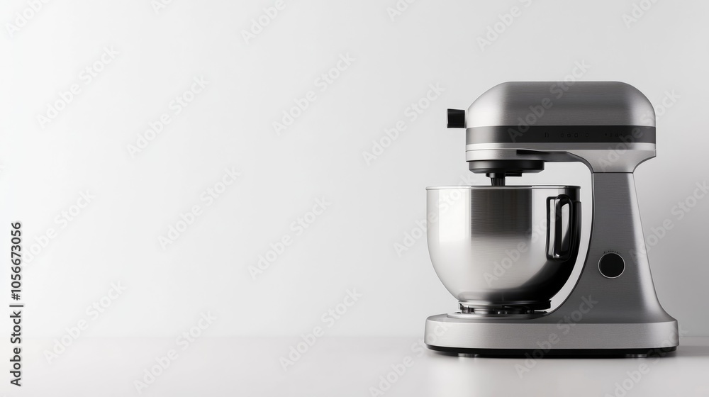 Silver food processor with a hook on a white background isolated kitchen electric mixer contemporary appliance for culinary tasks Silver food processor with a hook on a white background isolated kitchen electric mixer contemporary appliance for culinary tasks