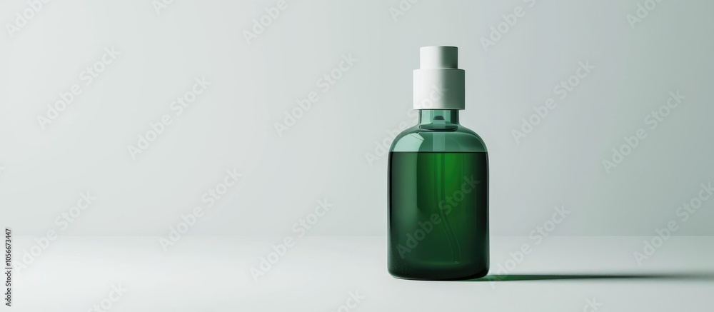 One Cosmetic Bottle With A Green Blank Matte Cap Close Up On A White Background One Cosmetic Bottle With A Green Blank Matte Cap Close Up On A White Background
