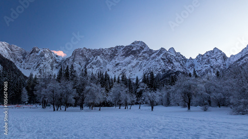 Obraz na płótnie Cold evening at the lakes of Fusine w salonie