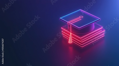 A vibrant education icon designed in a neon style, featuring straight lines and bold colors that convey a sense of energy and modernity. This icon represents educational elements such as books