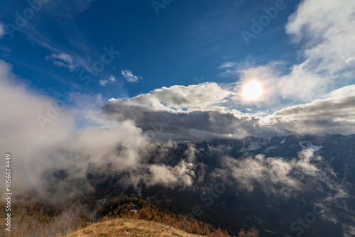 Obraz na płótnie Trekking in a cloudly autumn day in the Dolomiti Friulane, Friuli-Venezia Giulia w salonie
