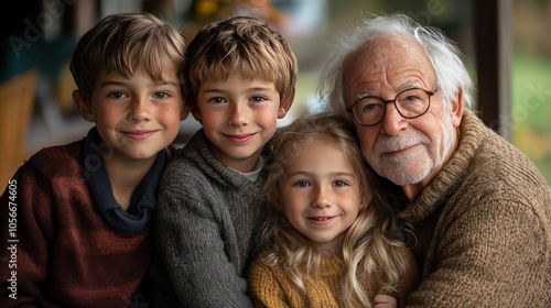 Children, parents, and grandparents posing for a family portrait