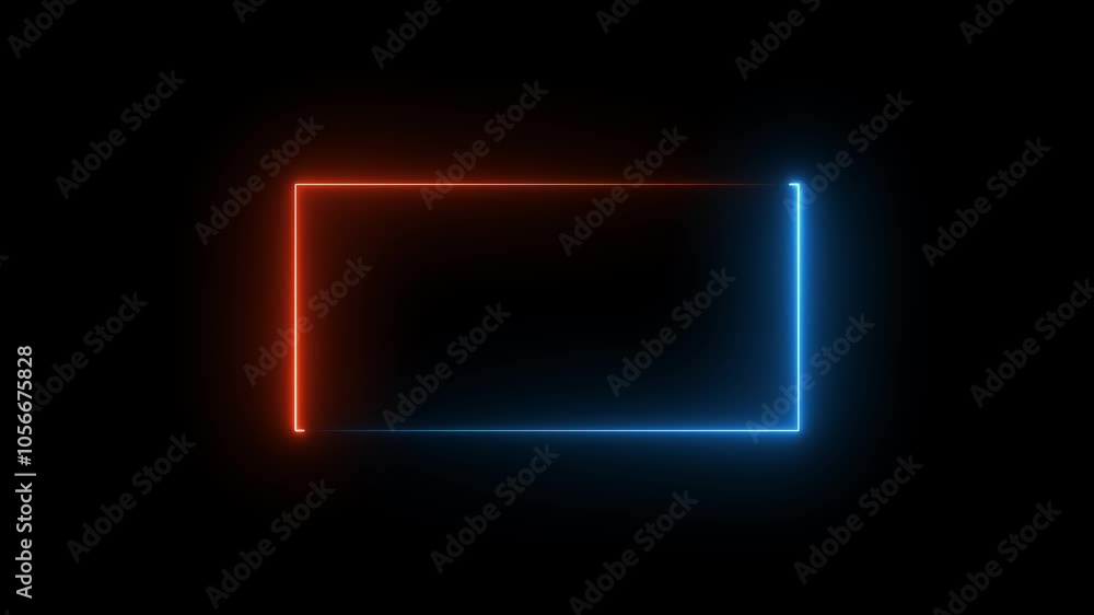Neon rectangle frame. Abstract red and blue neon glowing line frame, abstract Glowing Neon light frame rectangle loading icon, animation on black background. Neon box animated, Neon rectangle frame. Abstract red and blue neon glowing line frame, abstract Glowing Neon light frame rectangle loading icon, animation on black background. Neon box animated,