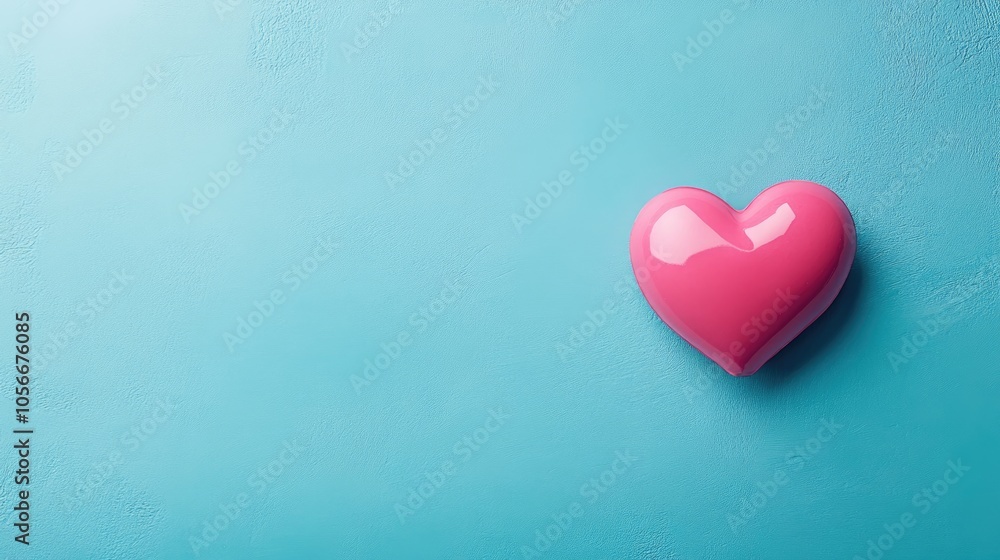 Valentine s Day backdrop featuring a pink heart set against a blue background Flat lay design with ample space for text Valentine s Day backdrop featuring a pink heart set against a blue background Flat lay design with ample space for text