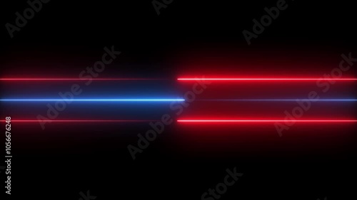 right Moving bright neon lines. Abstract red and blue neon lights animated on a dark background. with glowing laser beams. Seamless loop photo