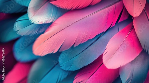 Wallpaper Mural Vibrant multicolored feathers in bright pink and blue neon hues Close up view of soft colorful feathers Minimalist abstract design featuring ample space for text Torontodigital.ca