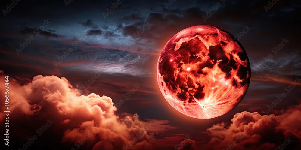 A crimson-hued moon dominates the darkened sky with an ethereal glow, intense, mysterious, celestial body, vibrant, dark A crimson-hued moon dominates the darkened sky with an ethereal glow, intense, mysterious, celestial body, vibrant, dark