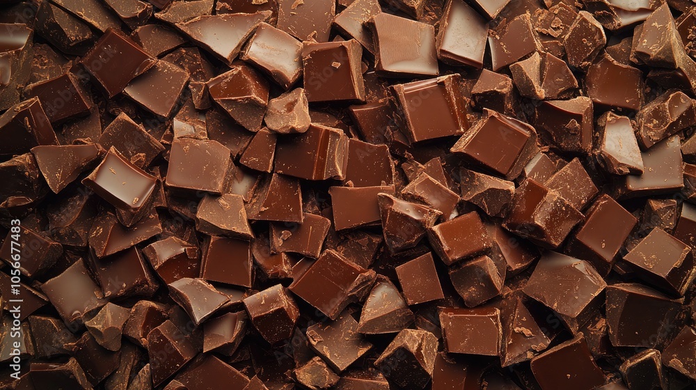 Aerial view of rich chocolate pieces creating a striking and artistic backdrop perfect for high end culinary themes Aerial view of rich chocolate pieces creating a striking and artistic backdrop perfect for high end culinary themes