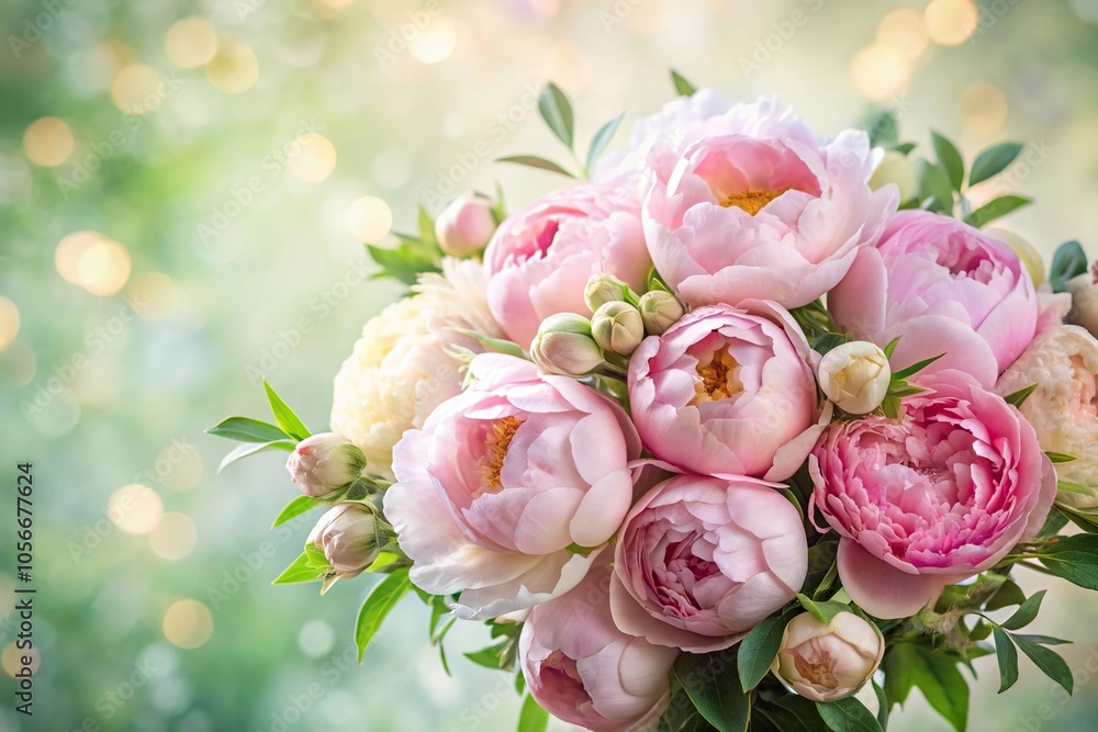 A delicate peony bouquet with soft pastel hues and lush greenery, loose stems, soft colors, spring blooms, garden fresh A delicate peony bouquet with soft pastel hues and lush greenery, loose stems, soft colors, spring blooms, garden fresh
