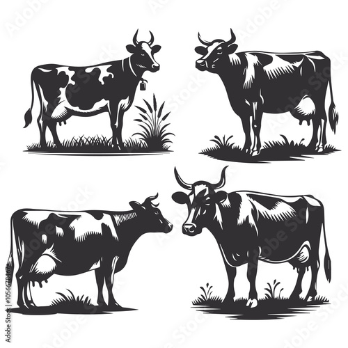 Dairy Cow Silhouette Vector  Farm Animal Illustration, isolated background, ai generated