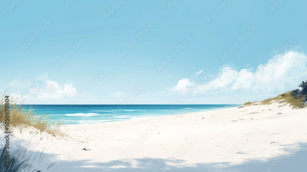 Serene Beach Landscape with Clear Blue Sea and Sky Serene Beach Landscape with Clear Blue Sea and Sky