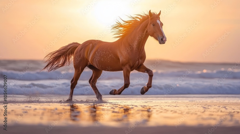 Majestic Wild Horse Galloping on Beach at Sunset - Capturing Freedom and Beauty in Nature with Ultra Detail Majestic Wild Horse Galloping on Beach at Sunset - Capturing Freedom and Beauty in Nature with Ultra Detail