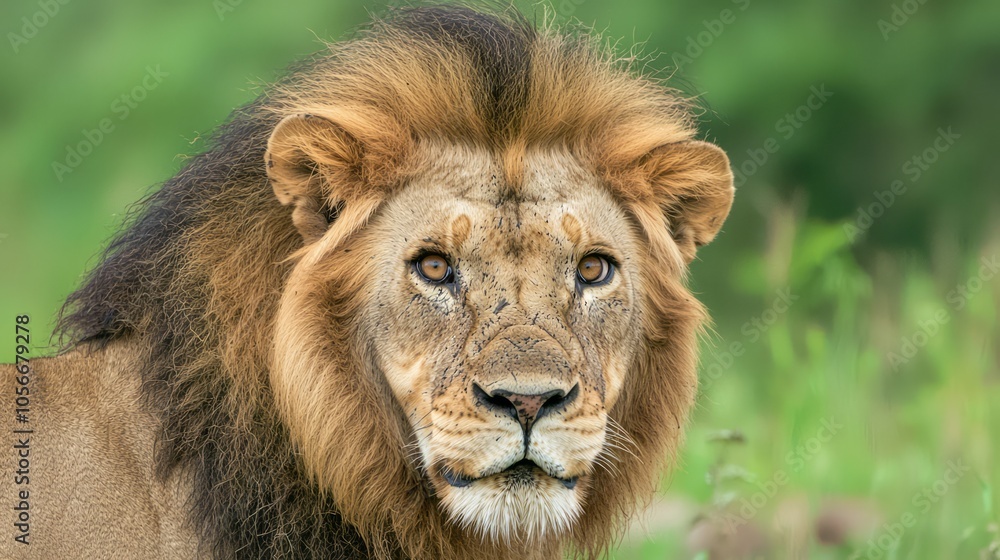 Majestic Close-up Portrait of Lion with Intense Gaze and Intricate Mane Details