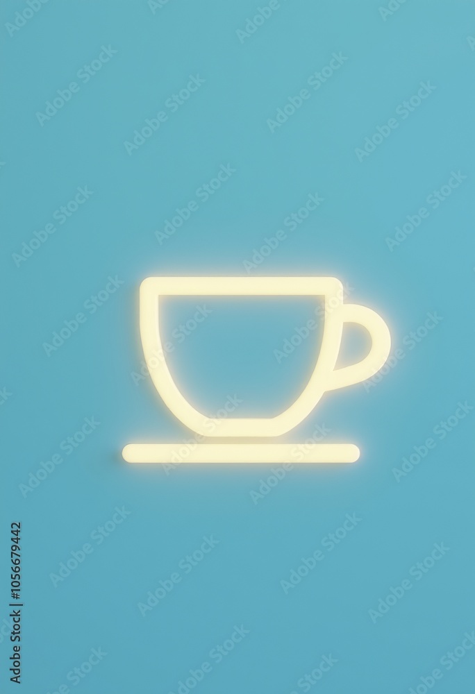 Elegant Minimalist Coffee Cup Outline: Soft Glow on a Pale Blue Canvas, Perfect for Modern Aesthetics and Coffee Enthusiasts Elegant Minimalist Coffee Cup Outline: Soft Glow on a Pale Blue Canvas, Perfect for Modern Aesthetics and Coffee Enthusiasts