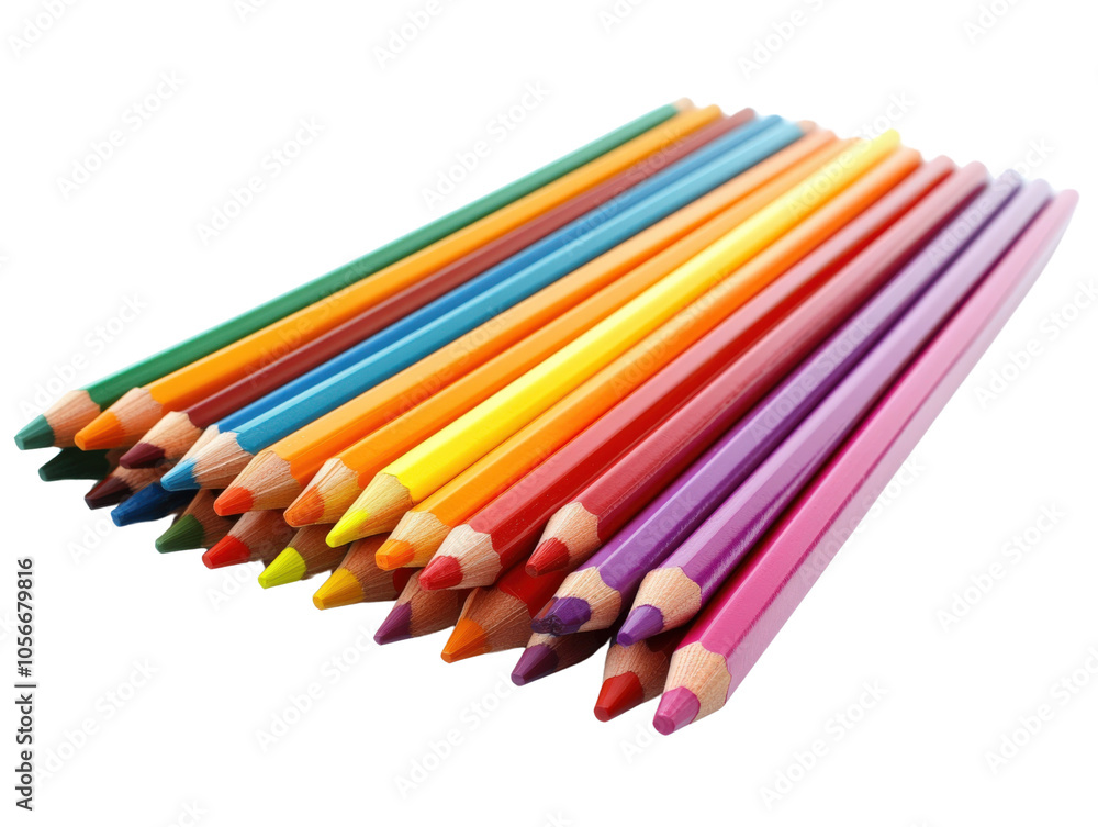 Colorful arrangement of various pencils on a white isolated background. Colorful arrangement of various pencils on a white isolated background.