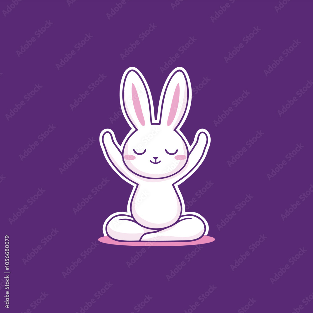 Cute Meditating Bunny in Relaxed Yoga Pose on Purple Background with Calm Atmosphere Cute Meditating Bunny in Relaxed Yoga Pose on Purple Background with Calm Atmosphere