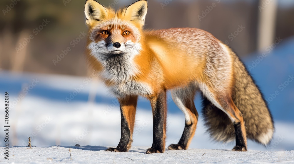 Majestic Red Fox Portrait in Snowy Landscape - Wildlife Photography with Intense Eyes and Vibrant Fur Majestic Red Fox Portrait in Snowy Landscape - Wildlife Photography with Intense Eyes and Vibrant Fur