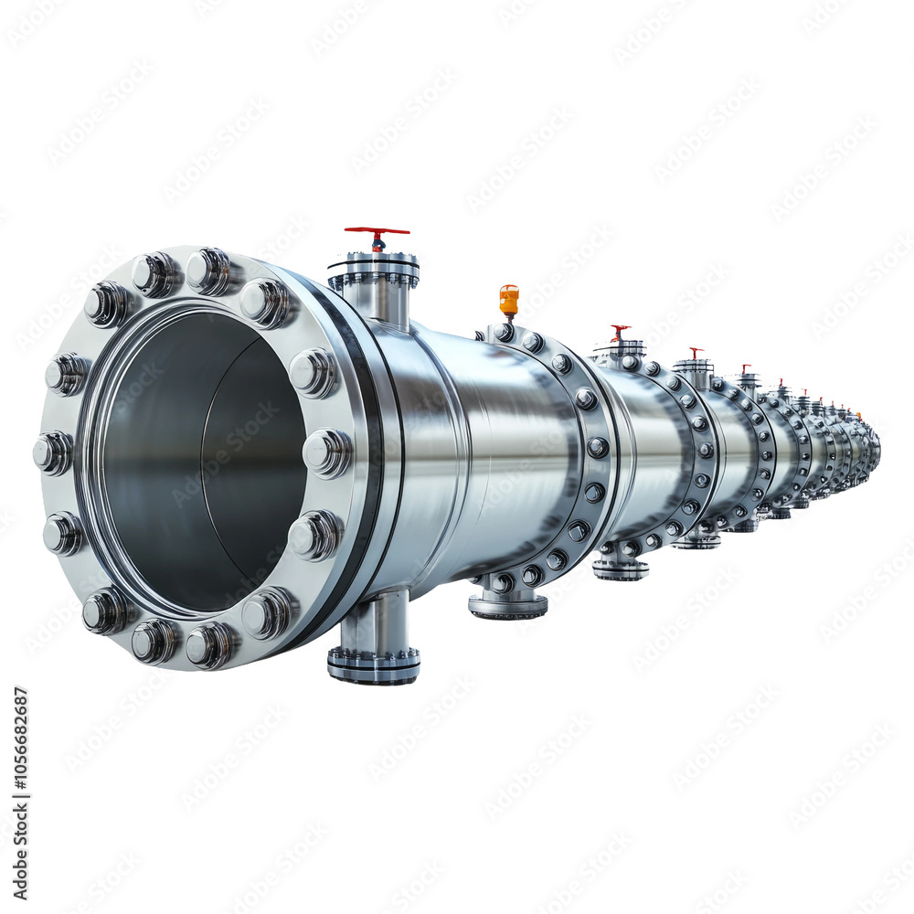 Industrial Pipeline with Flanges on Transparent Background Industrial Pipeline with Flanges on Transparent Background
